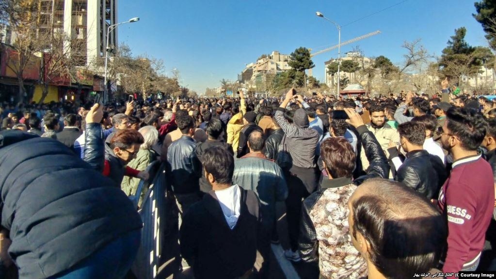 Iranians take to the streets of Mashhad in one of several demonstrations in the country against increasingly high prices and other economic ills. 