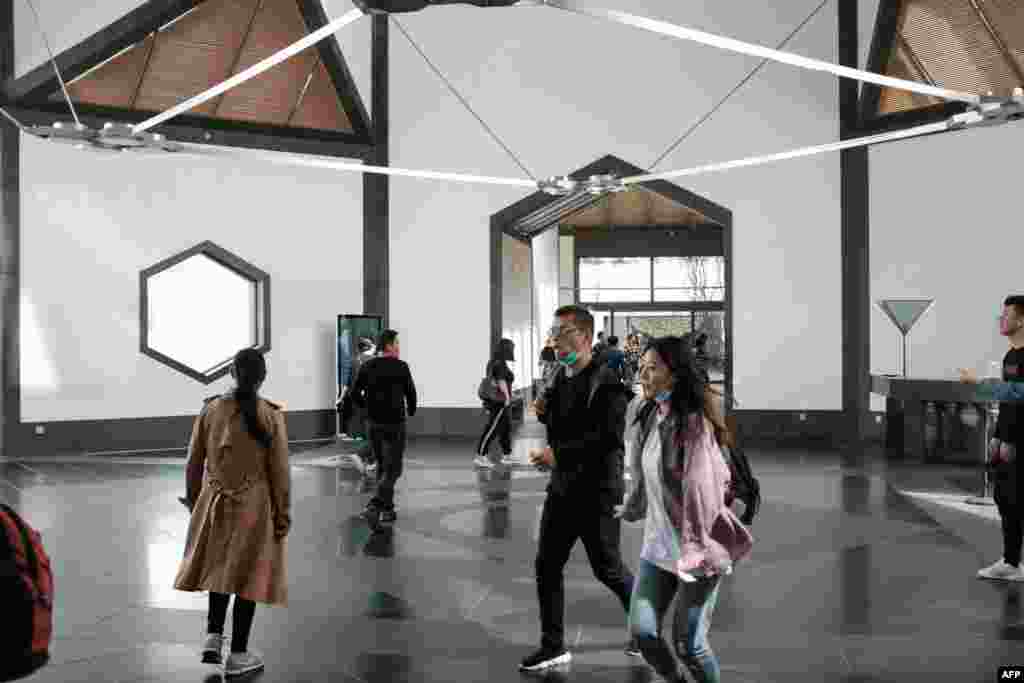 CHINA - This photo taken on October 10, 2018 shows an inside view of the new Suzhou Museum, designed by Chinese-American architect I.M. Pei, in Suzhou in China's eastern Jiangsu province