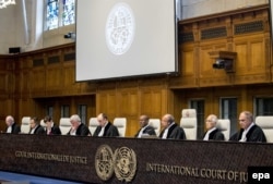 Judges at the International Court of Justice on Ukraine's case against Russia on April 19.