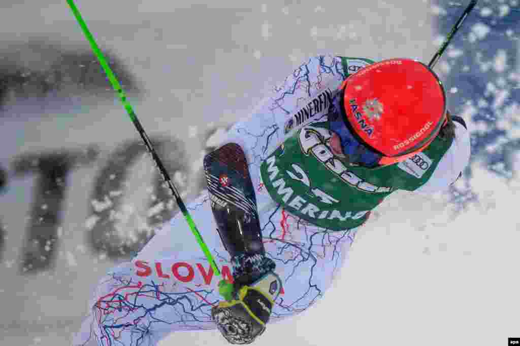 Petra Vlhova of Slovakia reacts in the finish area after her second run in the women&#39;s FIS Alpine Skiing World Cup Giant Slalom race in Semmering, Austria, on December 28. (epa/Christian Bruna)