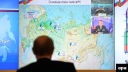 Владимир Путин смотрит прямую трансляцию пробного запуска российской ракеты-носителя «Ангара-А5»