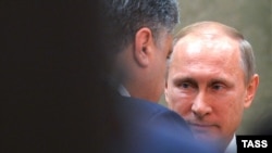 Президент України Петро Порошенко та президент Росії Володимир Путін. Мінськ, 11 лютого 2014 року