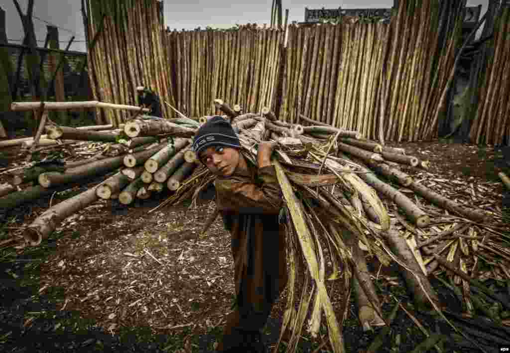 A young laborer works at a wood shop in Peshawar, Pakistan. (epa/Bilawal Arbab)