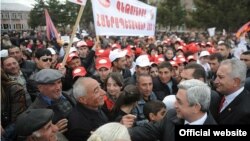 Armenia -- President Serzh Sarkisian talks to the people in one of the villages of Aragatsotn during ruling Republican's election campaign, 20Apr2011 