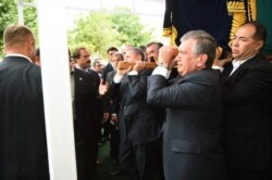 Then-Uzbek Prime Minister Shavkat Mirziyoev (second from right) was a pallbearer at Karimov's funeral.