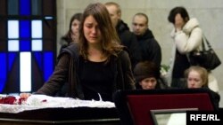 The funeral service for murdered journalist Anastasia Baburova.