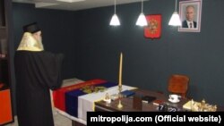 Serbiab Orthodox Church Archbishop Amfilohije blesses the new Russian consulate in Budva.