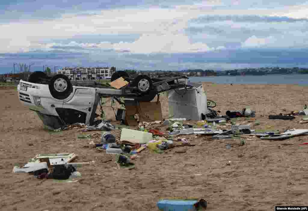 GREECE - An overturned vehicle is seen on a beach at Sozopoli village in Halkidiki region, northern Greece, Thursday, July 11, 2019