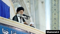 Iran's Supreme Leader Ali Khamenei, delivering his speech in a ceremony in Tehran, on Sunday June 04, 2017.