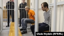 Alyaksandr Zhylnikau and Vyachaslau Sukharka appear to appeal their death sentences at the Supreme Court in Minsk on May 30.