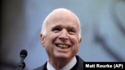 U.S. -- Sen. John McCain, R-Ariz., receives the Liberty Medal from the National Constitution Center in Philadelphia, October 16, 2017