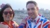 British Eurovision scholar Paul Jordan (right), also known as "Dr. Eurovision," posing with a friend in Union Jack outfits during the 2012 edition of the song contest in the Azerbaijani capital, Baku. 