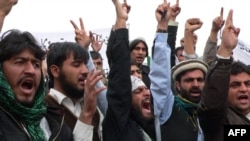 Protesters shout anti-U.S. slogans during a demonstration in Jalalabad, in eastern Afghanistan, on March 13.