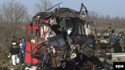 Wreckage of the bus carrying the Serbian pilgrims, after the 2001 bombing