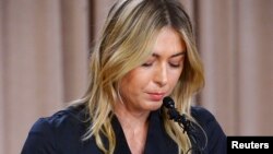 Maria Sharapova speaks to the media after announcing her failed drug test in March.