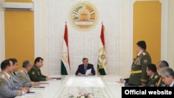 Tajikistan -- Hoji Halim (Abduhalim Nazarzoda), deputy minister of defend of Tajikistan (from left side, third from right), 5Sep2015