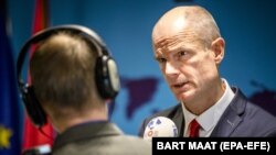 File photo: Dutch minister of foreign affairs Stef Blok talks to journalists in the parliament in The Hague, The Netherlands, 8 January 2019