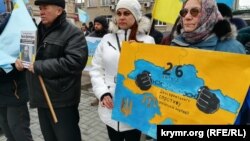 Під час мітингу до Дня кримського спротиву російській окупації. Місто Генічеськ Херсонської області, 26 лютого 2019 року26Feb2019