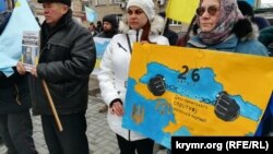 Під час мітингу до Дня кримського спротиву російській окупації. Місто Генічеськ Херсонської області, 26 лютого 2019 року