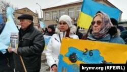 Во время митинга ко Дню крымского сопротивления российской оккупации. Город Геническ Херсонской области, 26 февраля 2019 года