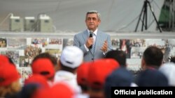 Armenia - President Serzh Sarkisian addresses a youth camp in Lake Sevan, 20Aug2011.