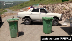 Armenia -- A car blocks a road leading to the Amulsar mine, 2 July, 2018.