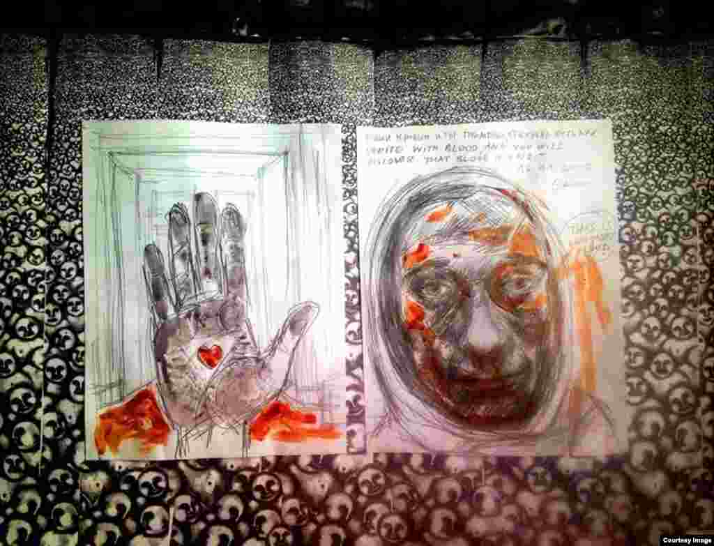На руке Петра Павленского красное сердце &ndash; и оно написано не акварелью, а настоящей живой кровью, artist&#39;s blood