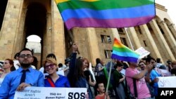Gay rights activists rally in front of the Georgian parliament in Tbilisi. (file photo)