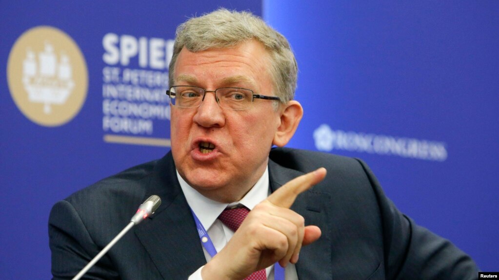 Former Russian Finance Minister Aleksei Kudrin speaking at the St. Petersburg Economic Forum last month.