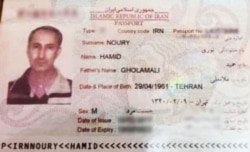 A copy of the passport of Hamid Noury, who's been arrested in Sweden