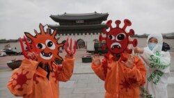 Članovi Udruženja građana za zaštitu okoliša nose maske koje predstavljaju viruse tokom proslave 50. godišnjice Dana Zemlje na trgu Gwanghwamun u Seulu, Južna Koreja, srijeda, 22. april 2020.