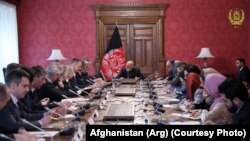 Afghan President Ashraf Ghani, center, meeting with the ambassadors of EU countries ambassadors in Kabul, on March 4