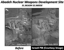 نخست‌وزیر اسرائیل می‌گوید که ایران تأسیسات آباده (تصویر سمت چپ) را اندکی بیش از یک ماه قبل نابود کرده است (تصویر سمت راست)