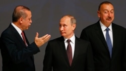Prezidentlər Recep Tayyip Erdoğan (solda), Vladimir Putin və İlham Əliyev