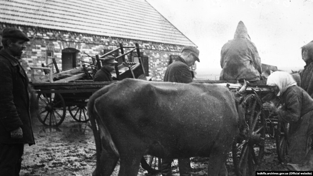 Розкуркулення: забирають реманент і худобу. Донеччина. 1930 рік
