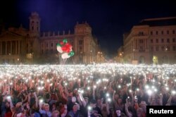 La un mare protest popular anti-Orbán, 14 aprilie 2018.