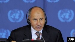 Libyan Transitional National Council Chairman Mustafa Abdel Jalil speaks during a meeting on Libya at United Nations headquarters in New York on September 20.