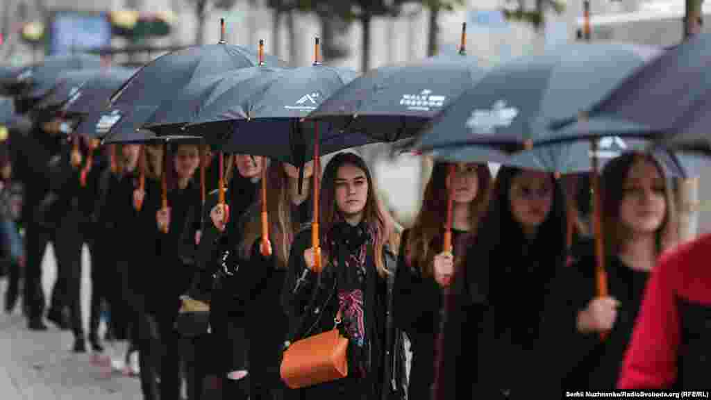 The Walk For Freedom, a protest against global slavery, in downtown Kyiv on October 20. (RFE/RL/Serhii Nuzhnenko)