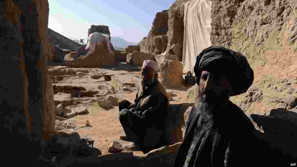 A worker at the site of an ancient Buddhist monastery discovered in Mes Aynak in the eastern Afghan province of Logar.