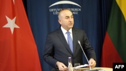 Turkish Foreign Minister Mevlut Cavusoglu in Vilnius on April 3