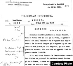 „Lucrurile noastre”. Telegramă a Legației României la Moscova (Foto: Arhiva Ministerului Afacerilor Externe)
