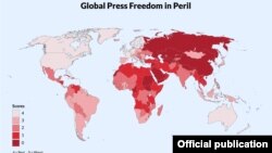 «Freedom House» уюмунун дүйнөдөгү басма сөз эркиндигинин абалын көрсөткөн картасы.