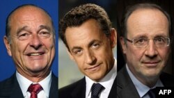 France -- A combo photo of (L-R) former French presidents Jacques Chirac and Nicolas Sarkozy and French President Francois Hollande