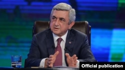Armenia - President Serzh Sarkisian is interviewed by Armenian television, Yerevan, 2Dec2015.