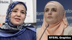 A combination file photo of Crimean Tatar activists Lutfie Zudieva (left) and Mumine Salieva
