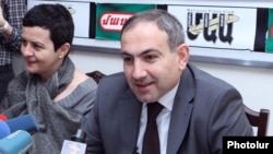 Armenia -- Nikol Pashinian, a leading member of the Armenian National Congress and editor of the Haykakan Zhamanak daily, at a press conference, Yerevan, 23Mar2012