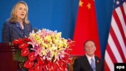 U.S. Secretary of State Hillary Clinton in Beijing at the start of the U.S.-Sino talks