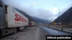 Georgia - Armenian trucks stranded at the Georgian-Russian border crossing at Upper Lars, 13Dec2016.