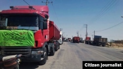 Truck drivers in the city of Meshkan in Fars Province, were on strike. May 23, 2018.