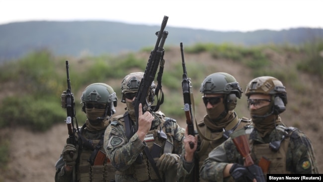 Bulgarian Army special forces soldiers at the Tsrantcha military training field in Bulgaria